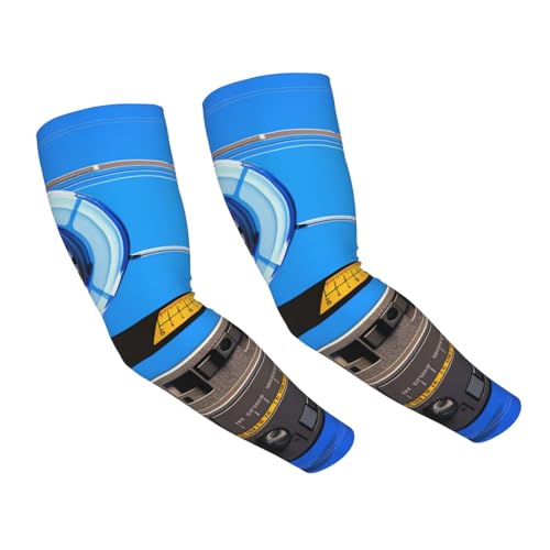 RLDOBOFE UV Sun Protection Arm Sleeves Audio tape on blue background Compression Sleeves Cooling Arm Sleeves for Men Women Gardening Sleeves
