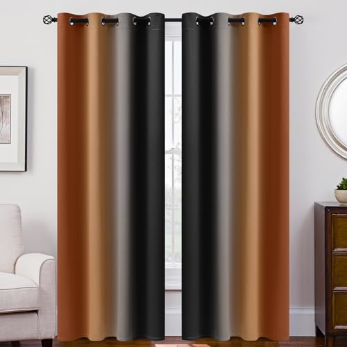 Image of SimpleHome Ombre Burnt Orange and Black Room Darkening Curtains 84 inches | Bedroom Curtains,Grommet Gradient Light Blocking Window Curtains for Living Room,Thermal Insulated Drapes 2 Panels,52wx84L