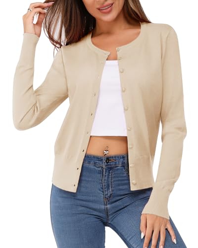 Newshows Women's Cardigan Sweater, Light Apricot, Medium