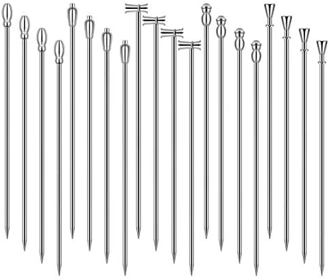 cauyuan Cocktail Picks Stick, 20Pcs Cocktail Toothpicks, Stainless Steel Martini Olive Picks for Bar Barbecue Fruit, Bloody Mary Drink Sticks
