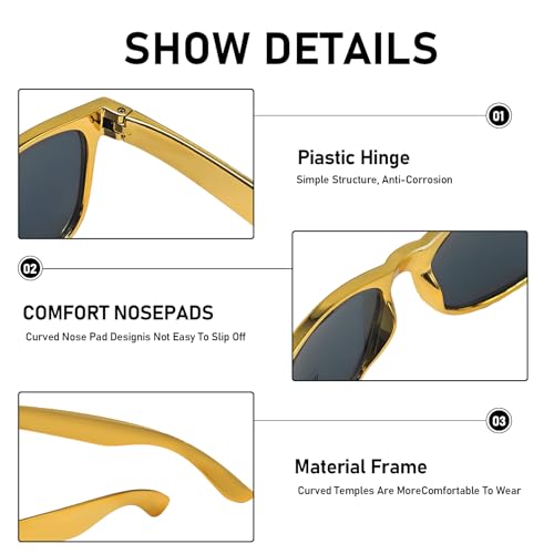 3/6/12/20 Pack Metallic Gold Sunglasses Bulk for Women Men Retro 90s Cheap Glasses for Party Supplies4