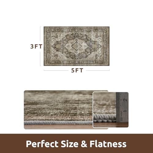 AMOAMI-3X5 Area Rug-Soft Washable Vintage Throw Accent Rugs for Living Room, Entryway, Bedroom, Kitchen, Bathroom, Laundry Room, Kitchen, Bathroom, Bedside, No Slip Brown/Coffee