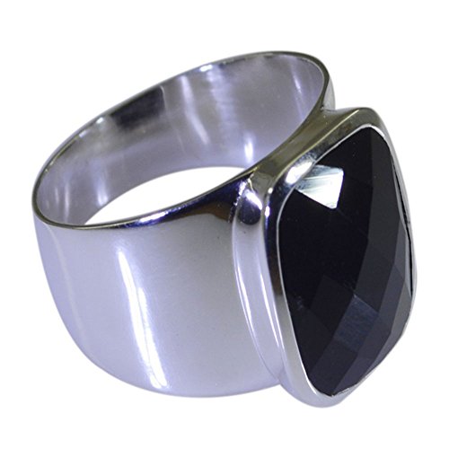 Image of 55Carat Natural Black Onyx Sterling Silver Ring Square Shape Chakra Healing US 4,5,6,7,8,9,10,11,12