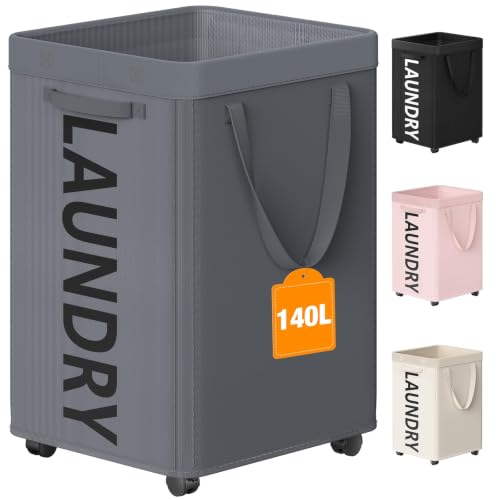 Image of Optish 140L Laundry Hamper with Wheels, Rolling Laundry Basket with Removable Mesh Bag, Extra Large Clothes Hamper on Wheel for Bedroom, Bathroom, Dorm Room Essentials, Grey