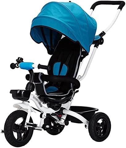 Stroller Wagon Tricycle Bicycle for 1-3 Years Old Trolley Double Folding, Bilateral Steering, Main Body Free Installation, Front Wheel Clutch (Color : Blue) over 1 year old girl gifts ( Color : Blue )