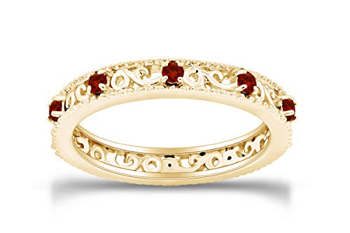 Stackable Ring for Women, 14K Gold Over 925 Sterling Silver with Round Cut Simulated Garnet, Dainty Band Ring Jewelry Gift for Her (Band width 3.5mm)2