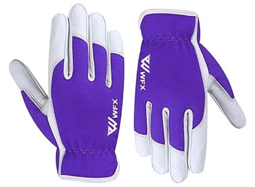 WFX Guanti da lavoro in pelle da giardinaggio, traspiranti, a prova di spine, resistenti guanti da giardinaggio da donna e da uomo (Viola, S)