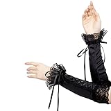 JISEN Women Fingerless Gloves Lace Arm Cuff Satin Arm Warmers Party Cosplay Costume Arm Sleeves Black