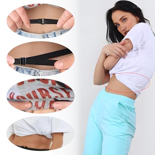 2PCS Crop Tuck Band Elastic Crop Top Band Basic Band Tuck Clothes Sweater Cropper Tool Belly Leaking Tucking Belt Crop Tuck Adjustable Band for Women Change The Style of Your Tops (Black,White)4