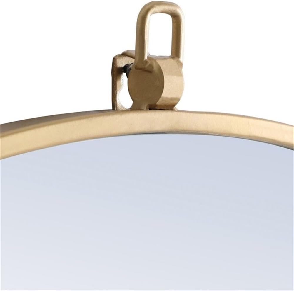 Elegant Decor Rowan 42" Round Metal Frame Hooked Mirror in Brass