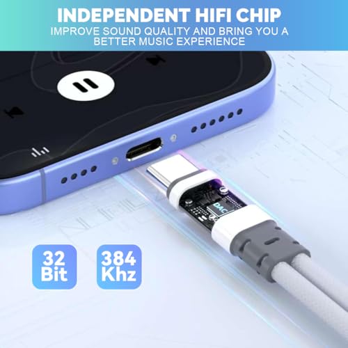 Image of Verilux 2 in 1 Type C to Type C Audio & Charging Connector, PD 60W USB C to C Cable Fast Charging with Simultaneous Wired Headphone Connection for iPhone 17 /16 /15, Galaxy S25 /S24, White