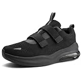 CENNID Chaussures Large Imperméable Marche Homme Chaussures Diabétiques Baskets Orthopédiques Antidérapantes Scratch Réglable pour Pieds Sensibles, Noir 41 EU
