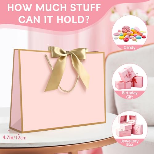 Image of JMANNI Pink Gift Bags with Handles, 14.6 inch Large Gift Bags with Tissue Paper | 2 Pcs Pink Gold Bags, 4 Tissue Paper and 2 Cards, for Baby Shower, Wedding Bridal Shower, Birthday Party
