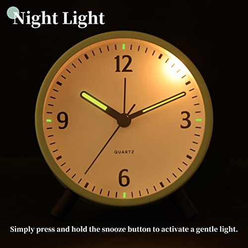 Analog Alarm Clock - 4 Inch Desk Clocks For Office, Non Ticking Battery Alarm Clocks For Bedrooms, Small Clocks Battery Operated, Bedside Clock, Silent Retro Small Table Clock Green (Black Feet) #TOP4