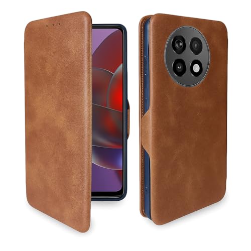 Image of Premium Vegan Leather Phone Cover with Card Slot - Slim, Durable, Privacy Protection, Kickstand Function, Elegant Flip Wallet Cases Compatible for OnePlus 13R 5G (Brown)
