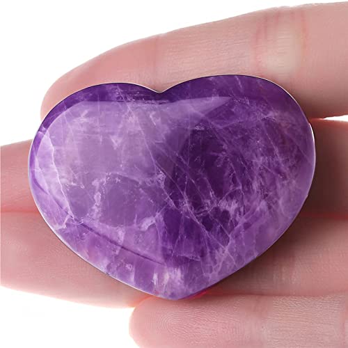 XIANVXI 45mm Große Amethyst Herz Geschenk Mama Kristalle Stein Gua Sha Palm Tasche Edelsteine Kristall Steine Meditation Liebe Reiki Energie Balancing Meditation Valentinstag Geschenke