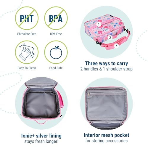 Image of Wildkin Kids ECO rPET Insulated Lunch Box - Keeps Food Hot or Cold, Easy-Clean Lining, Mesh Pockets & BPA-Free - Boys & Girls, Ideal for School, Travel & Daycare - Pink Floral Bloom