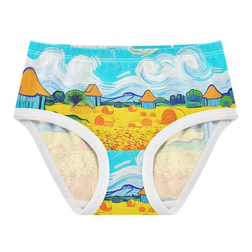Cotton Toddler Underwear Floral Oil Painting Wheat Field Panties for Girl Funny Kids Briefs Undies 2t