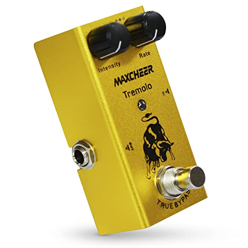 Maxcheer Electric Guitar Tremolo Intensity/Rate Knob Effect Pedal Mini Single Type Dc 9V True Bypass (Yellow) #TOP30