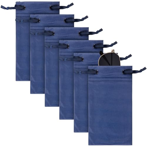 AKUXO 6-Pack Microfiber Sunglass Cases with Drawstring, Navy