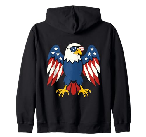 Patriotic Eagle With American Flag Sunglasses Fourth of July Sudadera con Capucha