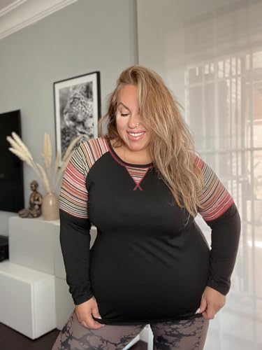 Image of CARCOS Plus Size Tops for Women Color Block Flower /Striped /Camo Crew Neck Long Sleeve Tee Shirt