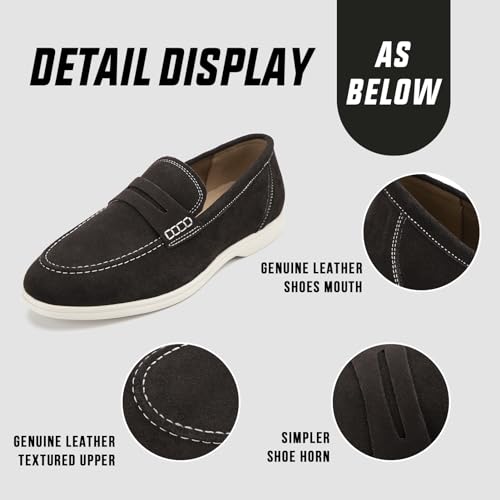 Image of Meijiana Men's Genuine Leather Loafers Slip-On Moccasins Suede Dress Shoes, Lightweight and Breathable with Rubber Sole Stylish Mens Loafers