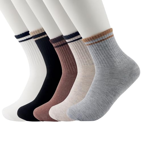 Image of Ankle Socks For Women, Tube Socks Women, Moisture-Wicking Socks,Striped Ankle Socks Women, Vintage Striped Socks, Novelty, Casual, Suitable For School,Work,Exercise(5 Pairs)
