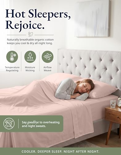 Image of Lane Linen Twin XL Fitted Sheet, 100% Organic Cotton 2-Piece Set (1 Fitted Sheet, 1 Pillowcase), Percale Weave, Bottom Sheet, Soft, Breathable, Fits Mattress Upto 15 inch Deep - Sepia Rose (No Flat Sheet)