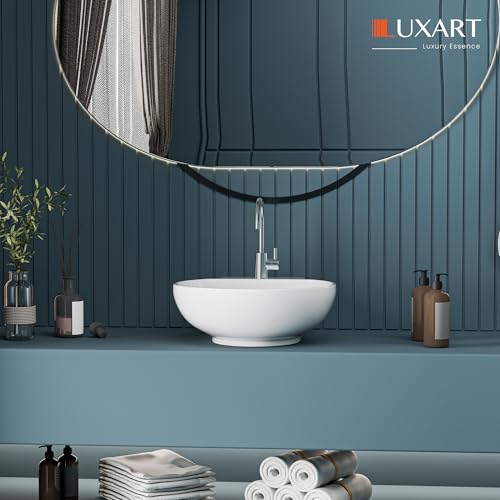 Image of LUXART Tabletop Wash Basin For Bathroom - 12 x 12 x 5 Inc Ceramic Glossy White Wall Hung & Countertop Washbasin | Vessel Sink For Hotel, Dining Hall, Vanity | Over counter Top Washroom Sink