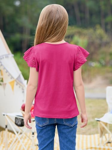 Image of Imily Bela Girls Ruffle Sleeve Shirts Crewneck Eyelet Tops 4-15 Years