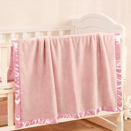 Image of Pro Goleem Baby Blankets for Girls with 2 Inch Satin Trim, Super Soft Plush Receiving Blanket for Infant Toddler Newborn, Fleece Cozy 30x40 Inch Crib & Stroller Blanket (Pink)