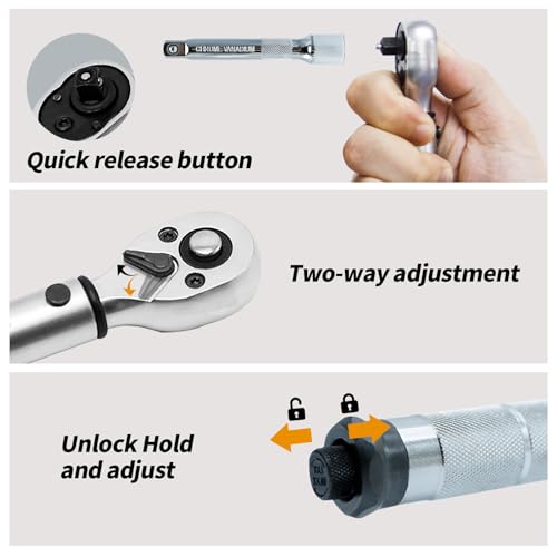 CCLIFE Drehmomentschlüssel Auto 1/2 Zoll, 28-210 Nm, Drehmomentschlüssel 6tlg Set für Motorrad inkl. 3 Stecknüsse 17/19/21 mm 1 Verlängerung