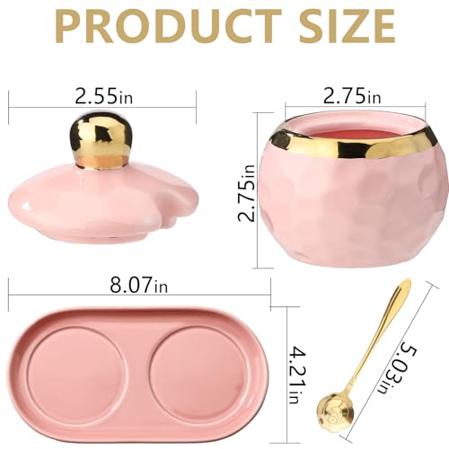 Sailench 10oz Ceramic Sugar Bowl, Golf Design Porcelain Salt Bowl Salt Container Sugar Bowl with Lid and Spoon for Home and Kitchen Coffee Bar (Pink (2pcs)), SG01 by Sailench - Image 2