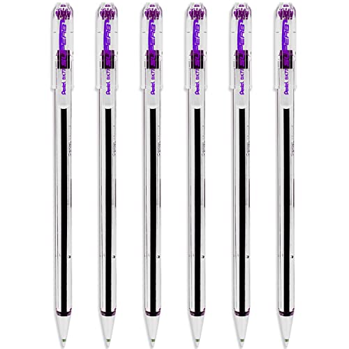 Pentel Superb Ballpoint Pen Ball Point Pens 0.7mm Nib Tip 0.25mm Line Width Fine Line Refillable Ink BK77 - Pack Of 6 - Violet