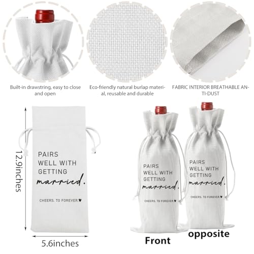 Image of Married Wine Bag Married Gifts for Couples Mr Mrs Marriage Honeymoon Gift Wedding Party Decorations Getting Engaged Wine Bottle Bag Champagne Bottle Wraps Bags (White)