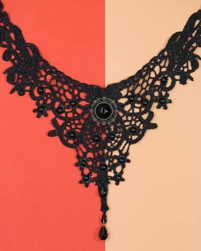 Ronglry Goth Choker Necklace for Women Black Lace Choker Gothic Necklace Halloween Sexy Chokers Gothic Jewelry Accessories for Women Black Necklace Chain Collar Vampire Party Cosplay Costume4