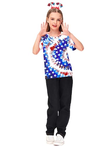 Image of Deerose Kids Striped Shirts Short Sleeve Boy Girls July 4th Patriotic Tee Top 3-14 Years