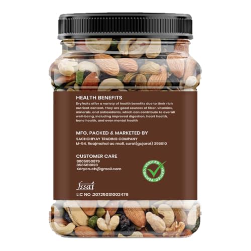 Image of DRY CRUNCH Natural Premium Mix Dry Fruits | Absolute Health Dry Fruits | Mix of 6 Healthy Superfoods Almonds, Cashews, Raisins, Apricots, Kiwi, Dates Reusable Jar 1kg