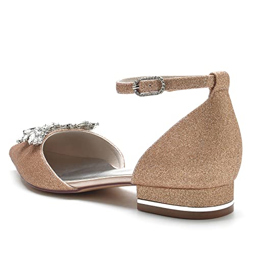 Women's Pointed Toe Glitter Wedding Shoes for Bride Flats Comfortable Rhinestones Bridal Flats Evening Prom Party Dress Shoes Pumps4