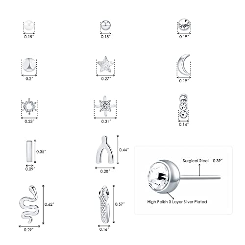 Silver Stud Earrings Set Women: Small Surgical Steel Hypoallergenic Stud Sets Ear Piercing Earrings Studs Birthday Gifts For Girl Sensitive Ears (Silver) #TOP1