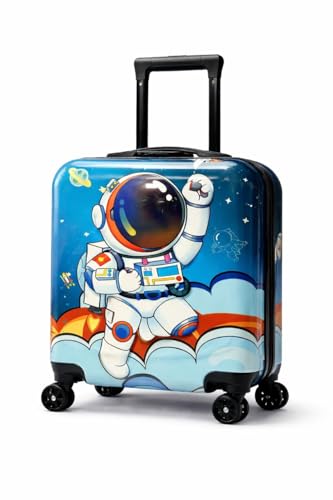 Image of Kids Carry On Luggage with Wheels, 18-inch Hard Shell Suitcase for Boys & Girls, Lightweight Toddler Rolling Travel Bag with Retractable Handle, Durable Hardside Spinner Suitcase for Airplane Travel