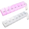 2-delige pillendoos, draagbare pillendoos Reistabletdoos 7 dagen tablet-organizer met compartimenten voor medicatie, supplementen, vitamines en levertraan (roze en wit)