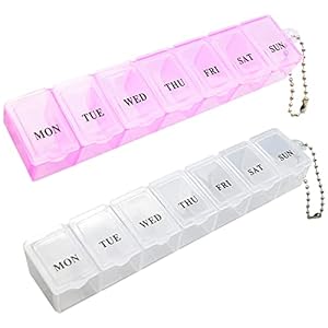 2-delige pillendoos, draagbare pillendoos Reistabletdoos 7 dagen tablet-organizer met compartimenten voor medicatie, supplementen, vitamines en levertraan (roze en wit)