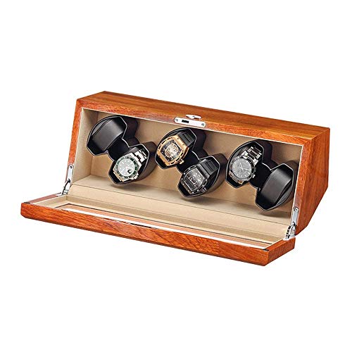 Reloj automático winder caja de madera maciza con cristal claro Top 4 modo de rotación Super silencioso Motor soporte USB Power, Beige, 4+0