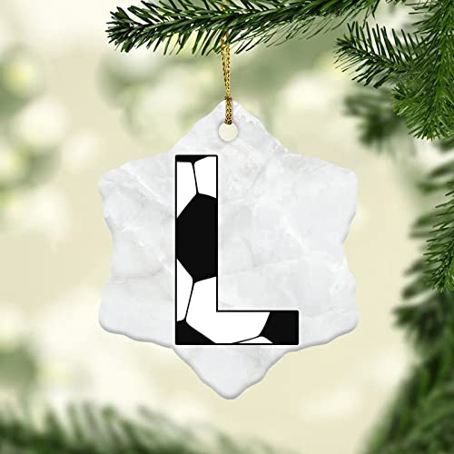 Football Initial Letter L Ceramic Ornament Christmas Tree Ornament Personalized Monogram Hexagon Christmas Ornament Hanging Keepsake Holiday Decoration Porcelain Ornament #TOP2