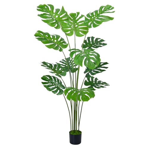 HAIHONG Árbol artificial de 5.2 pies, plantas falsas grandes de Monstera Deliciosa con hojas de tacto real, palmeras tropicales artificiales para decoración del hogar, interiores y exteriores (paquete