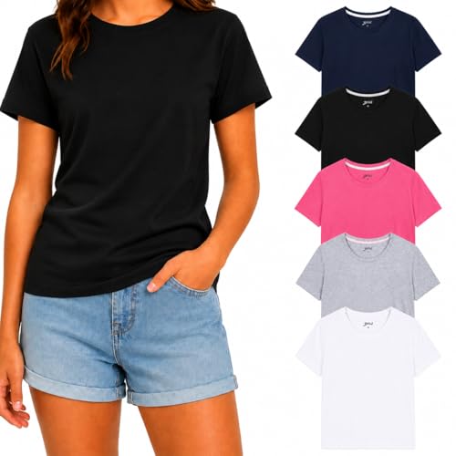 Image of Brix Girls Short Sleeve T-Shirts 5 Pack - Soft Cotton Tees, Breathable Everyday Tops, Tagless Comfort.
