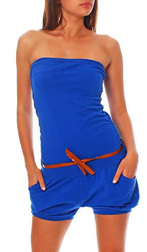 malito - Damen Jumpsuit - Einteiler mit Gürtel & Taschen - Bandeau Sommer Overall - kurzer trägerloser Playsuit - unifar...