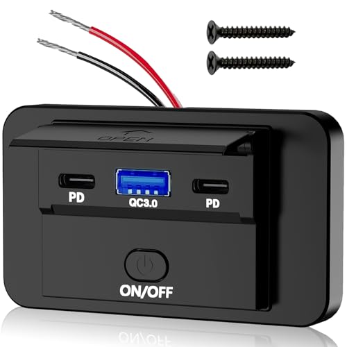 VANONE 12V USB Outlet, Dual 36W PD USB C Ports and 18W QC3.0 USB Charging Port, 12 Volt Outlet Charger Socket Wall Mount, Accessories for Car Bus Boat Marine Motorcycle RV ATV Truck Golf Cart, etc